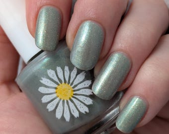 Chlorissa, Muted Sea Blue Nail Polish, Blue Green Shimmer, Gold Micro Flakes (15ml)