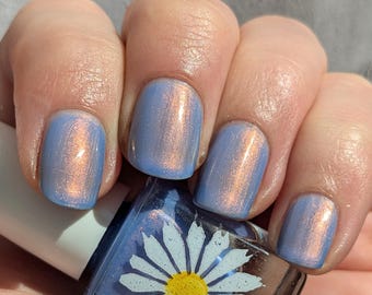 Exhale, 6ml & 15ml, Periwinkle Blue Nail Polish with Orange  Shimmer