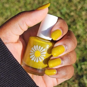 Antrobia Indie Nail Polish: Yellow Green base with Gold Shimmer and Large Gold Metallic Flakes (15ml)