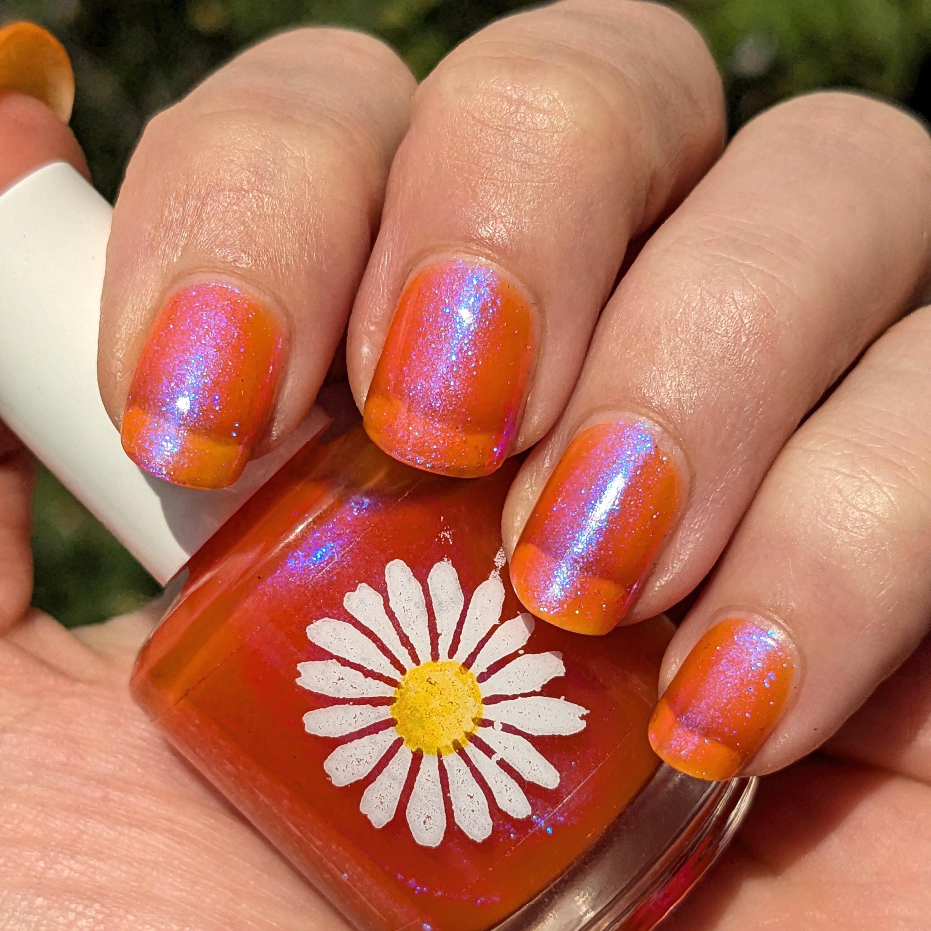Flicker, 15ml 21-free Indie Nail Polish, Bright Orange Jelly with Blue Micro Flakes