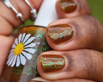 Malacea, Mahogany Brown Jelly Nail Polish: Teal Flakies, Indie Polish (15ml)