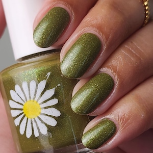 Hypnum, 15ml 21-free Indie Nail Polish, Olive Green Polish with Chartreuse Metallic Micro Flakes and Green Shimmer