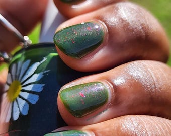 Collina Indie Nail Polish: Murky Green with Red Flakes & Shimmer