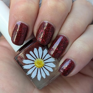 Shiver, 15ml Oxblood Red Nail Polish with Large Red Metallic Flakes