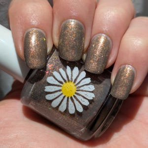 Rock, 15ml, Grey Jelly Indie Nail Polish with Orange Shimmer, Silver and Bronze Metallic Micro Flakes, and Orange Flakies