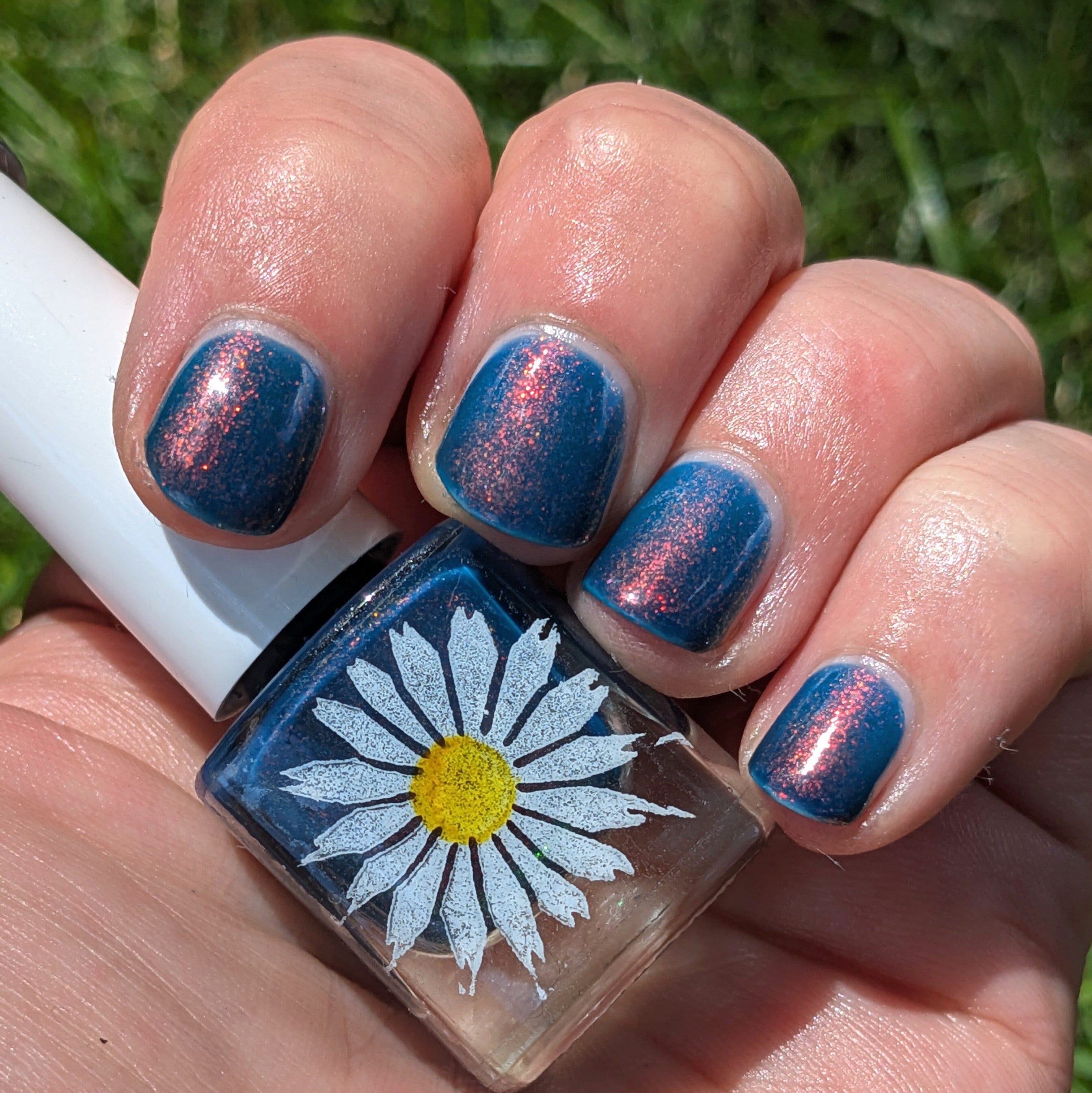 Sunset, 15ml 21-free Indie Nail Polish, Deep Blue with Red to Orange to Yellow Micro Flakes