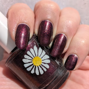 Cybaeus Indie Nail Polish: Deep Purple base with Red Shimmer and Red to Orange Micro Flakes (15ml)