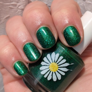 Viride, 15ml 21-free Indie Nail Polish, Dark Green Jelly with Large Teal Metallic Flakes and Green Shimmer