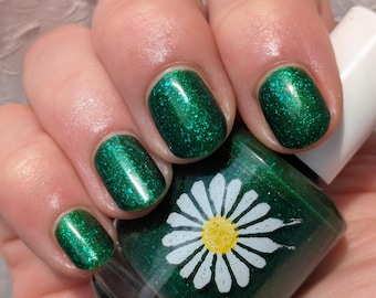 Viride: Dark Green Jelly Nail Polish with Teal Metallic Flakes