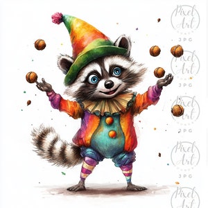 Sassy Circus Raccoon Clipart Watercolor Animal Illustrations Circus Performer Raccoon Party Decor Fun Cartoon Characters 19 JPG Files