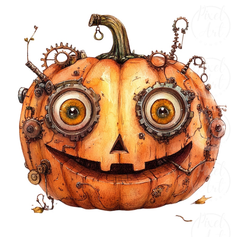 Steampunk Halloween Pumpkin Clipart: Mechanical Gears PNG (digital ...