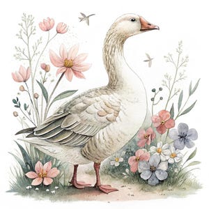 Goose Nursery Clipart Floral Animal Illustrations Nature-Inspired Decor Crafting Designs Whimsical Clipart Greeting Card Ideas 18 JPG Set