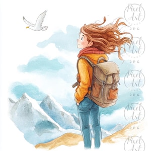 Quirky Adventurers Clipart Messy Hair Travel Theme Illustration Set 22 JPGs Adventure Journal Decor Outdoor Project Wanderlust Art