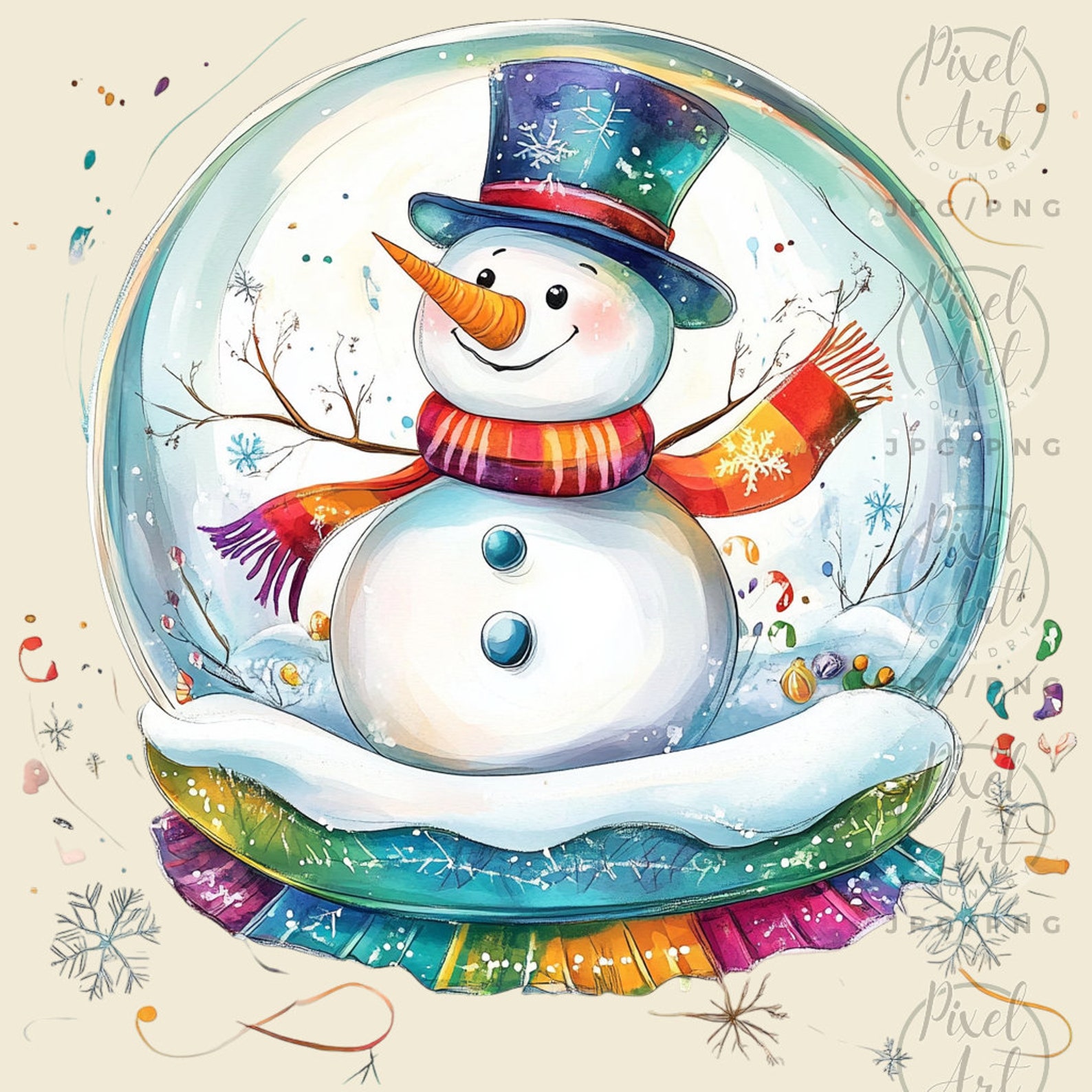 Whimsical Christmas Snow Globe Clipart Festive Holiday Globe ...