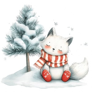 Cozy Winter Fox Clipart Set – 22 PNGs of Adorable Snow Foxes in Scarves, Snowman, Ice Skating, Holiday Crafting Art, Playful Arctic Fox