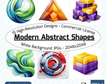 Modern Abstract Clipart | 16 JPG | Geometric Shapes for Digital Design, Scrapbooking, Journaling