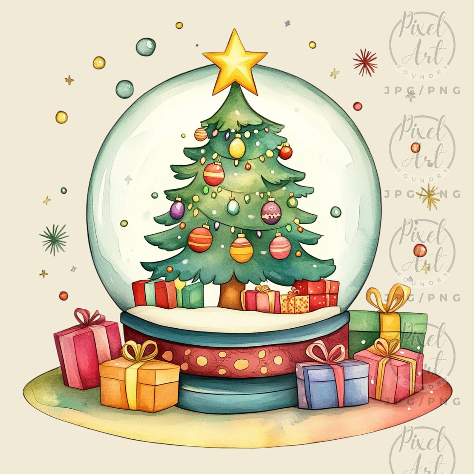 Whimsical Christmas Snow Globe Clipart Festive Holiday Globe ...