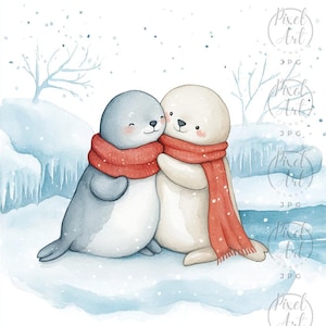 Arctic Baby Seals Clipart, Winter Nursery Art (Digital Download)