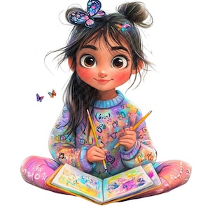 Playful Asian Girls Clipart Set, 19 PNGs, Whimsical Asian Girl Art for Birthday Invitations, Nursery Decor, and DIY Crafts