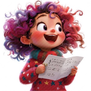 Curly-Haired Christmas Girl Clipart, 18 PNGs, Festive Female Character Holiday Scenes, Perfect for Crafts and Cards, Quirky Girl Christmas