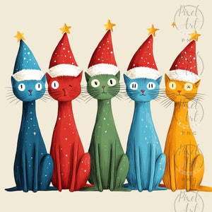 Quirky Cats Christmas Hats Clipart Set Festive Cats in Santa Hats Whimsical Cat Digital Art for Junk Journals Scrapbooking 17 PNG