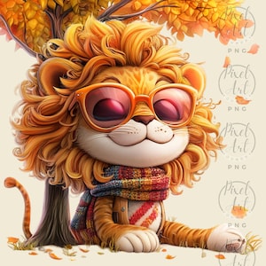 Whimsical Lion Clipart Set: Radiant Lion Illustrations (23 PNG)
