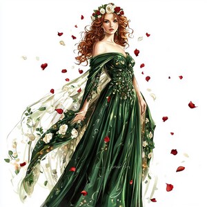Elegant Floral Gown Clipart 20 JPG Fantasy Romance Art Prints Invitations Whimsical Home Decor Creative Projects