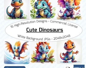 Cute Dinosaur Clipart | Playful Dino Illustrations (Digital Download)
