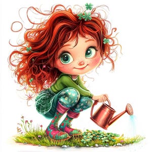 Whimsical Red-Haired Fairy Clipart Enchanting Nursery Decor 15 JPG Magical Children's Room Crafting Art Decor