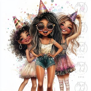 Glitter Glam Quirky Girls Clipart Collection Vibrant Fashion Illustrations Colorful Girls Watercolor Art Scrapbooking 20 JPG Files