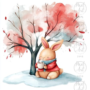 Cozy Winter Animals Clipart Woodland Holiday Scenes Cute Fox Raccoon Deer Squirrel Owl Rabbit Digital JPG 21 Images Seasonal Crafts