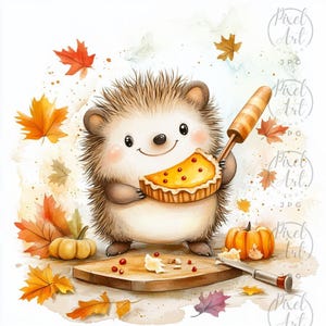 Tiny Hedgehog Bakers Clipart Baking Theme Art Cozy Kitchen Decor 22 JPG Whimsical Invitations Adorable Watercolor Pastel Illustrations