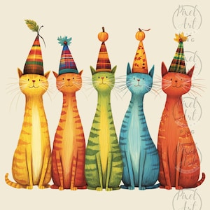 Quirky Cats in Holiday Hats Clipart Set Whimsical Cat Illustrations for Junk Journals Scrapbooking Holiday Crafts Digital Art 19 PNG