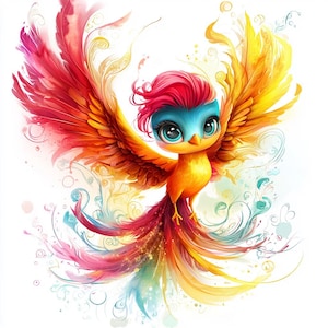 Colorful Phoenix Clipart, Magical Creature Illustrations, Nursery Decor Ideas, Crafting Projects, Whimsical Design Set, 15 JPG Art Print