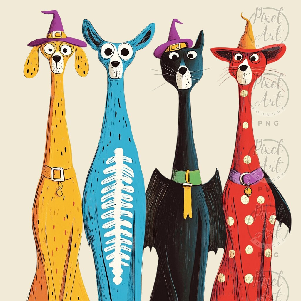 Quirky Dogs Halloween Hats Clipart Set Whimsical Dog Digital Art ...