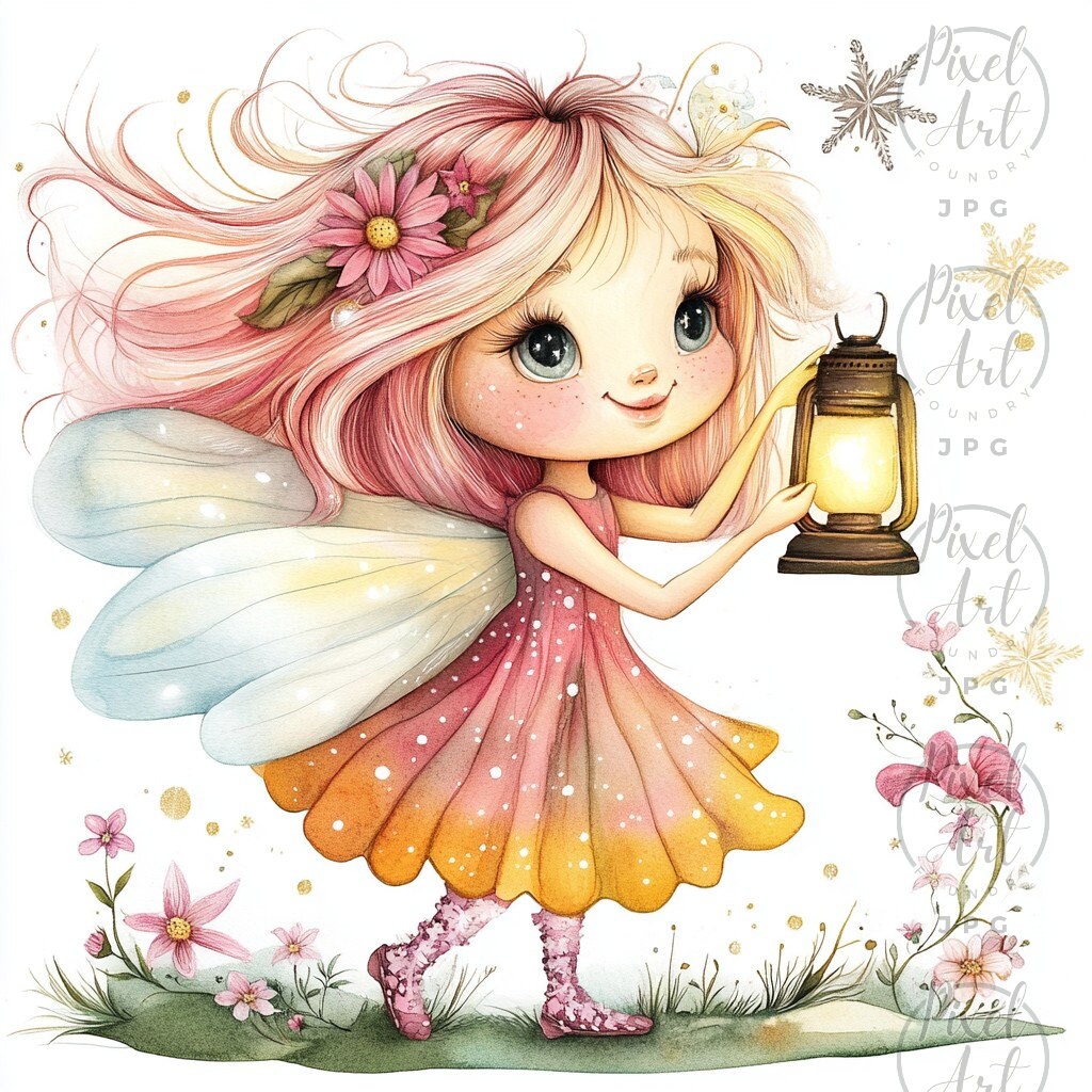 Pink Winter Fairy Clipart Collection Magical Fairy Art Whimsical Pink ...