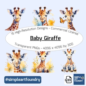 Baby Giraffe Watercolor Clipart Set: Nursery Decor (Digital Download)