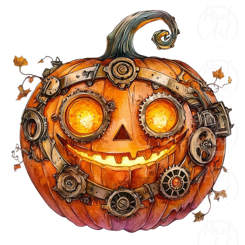Steampunk Halloween Pumpkin Clipart: Mechanical Gears PNG (digital ...