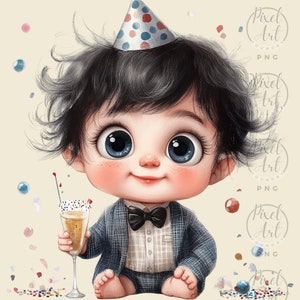 Quirky New Year Baby Boy Clipart Party Hat Celebration Baby Illustration Fun Party Art Cute New Year Baby Design 23 PNG/JPG Scrapbooking