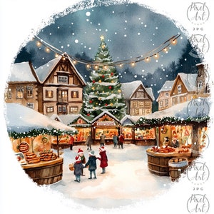 German Christmas Market Clipart, Winter Festival Scene JPGs, Cozy Holiday Market Art, Christmas Town, 22 Winter Festival Illustrations