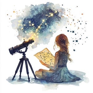 Moonlit Stargazer Night Sky Clipart Mystical Celestial Art 15 JPG Astrology Decor Scrapbooking Digital Download Night Sky Astrology Design