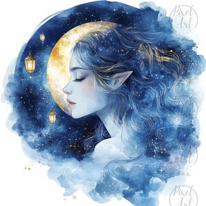 Whimsical Celestial Dreamers Clipart Fantasy Night Sky Art 24 JPG Images for Digital Design Art Prints Book Covers Greeting Cards