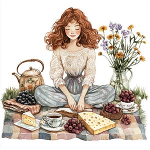 Vintage Picnic Dream Clipart Whimsical Cozy Illustrations 17 JPG Kitchen Decor Craft Projects Gift Cards Artistic Expression