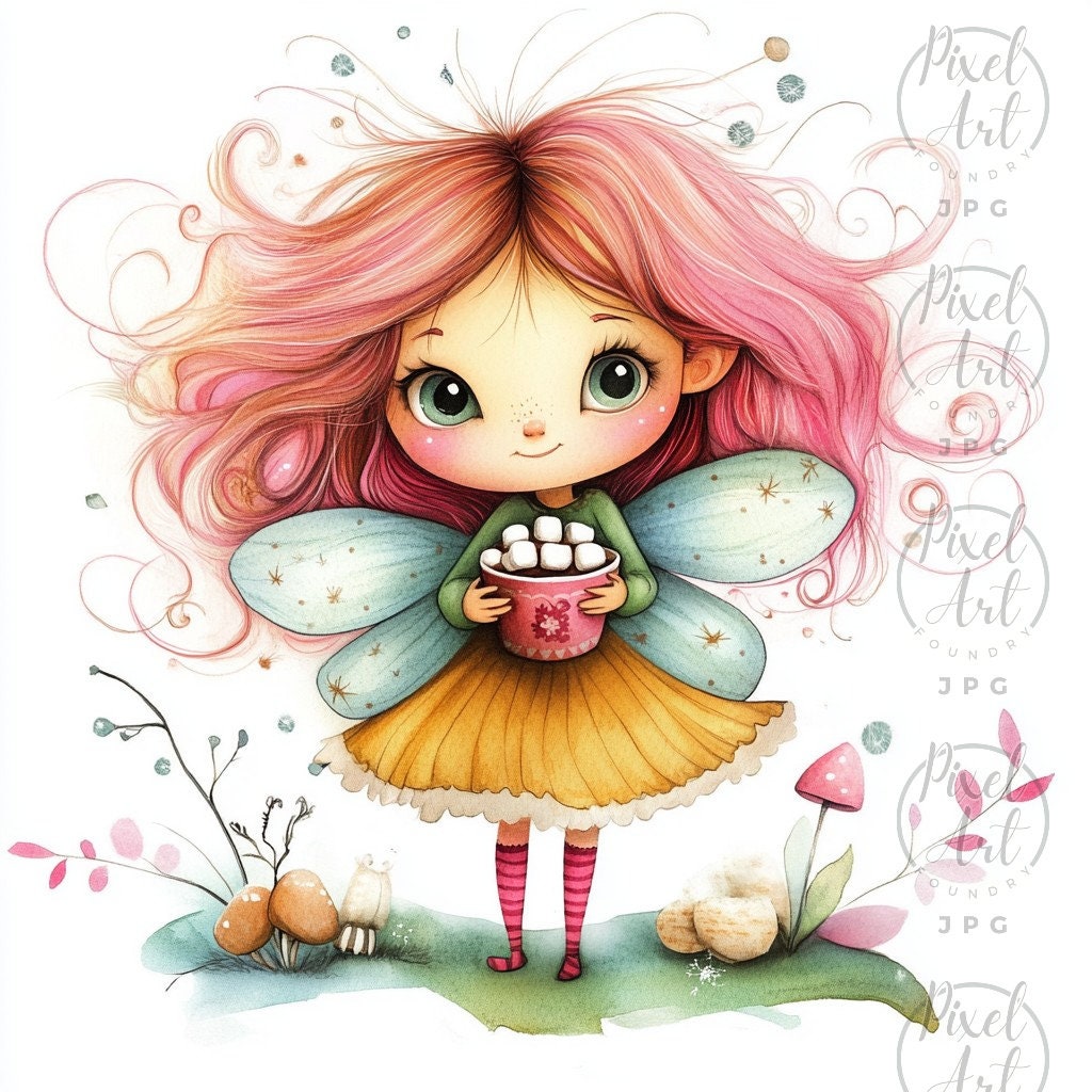 Pink Winter Fairy Clipart Collection Magical Fairy Art Whimsical Pink ...