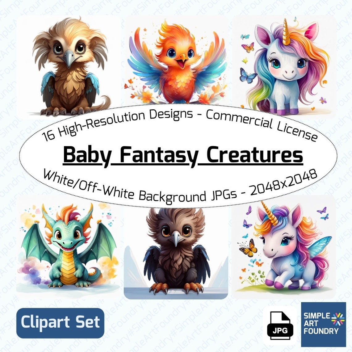 Baby Fantasy Creatures Clipart | 16 JPG | Dragons, Owls, Unicorns for ...