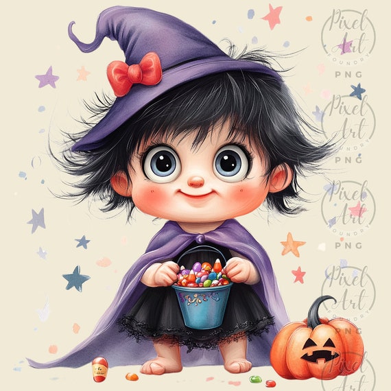 Halloween Baby Girl Clipart: 25 PNG Images, Costumed Characters