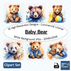 Baby Bär Aquarell Clipart: Scrapbooking & Kinderzimmer Kunst (JPGs)