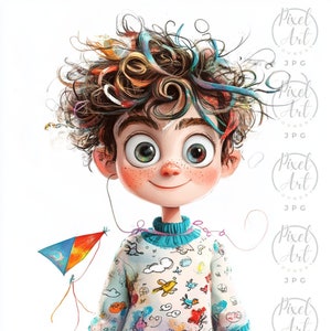 Whimsical Boy Clipart Cute Kids Art Playful Boy Illustrations Digital Art For Scrapbooking Junk Journals Card Making 19 JPG