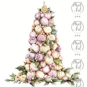 Traditional French Noël Christmas Clipart Pastel Watercolor Xmas Tree Lights Nativity 20 JPG Holiday Cards Scrapbooking Decor