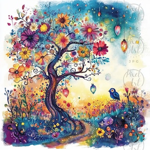 Enchanted Garden Realms Clipart Mystical Garden Scenes Fantasy Flowers & Forests Illustrations For Scrapbooking Journals Card Making 24 JPG